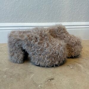 House of Honey Fuzzy Tan Mule Heels